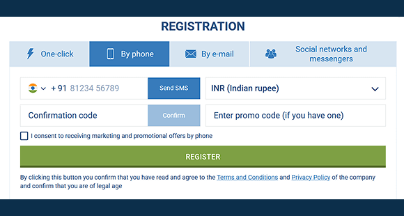 1xBet Registration Form